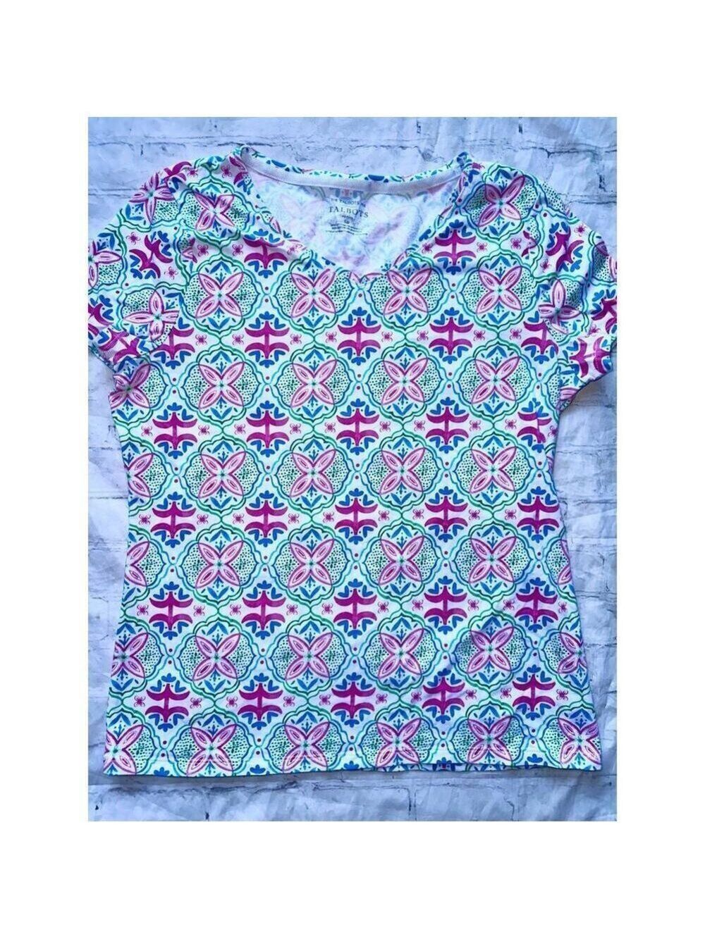NWOT Women’s LP Talbots SS Geometric Design Cotton TShirt